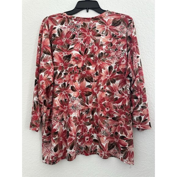 Allison Daley II Womens Tunic Top 2X Red Floral 3/4 Sleeve Stretch Bright Fairy - Picture 6 of 13